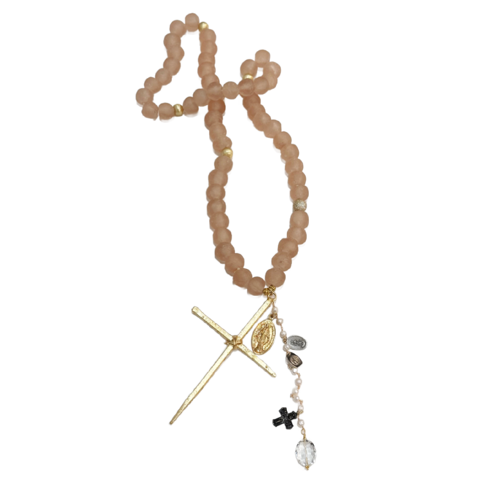 Handmade Beaded Blush Pink Glass Rosary