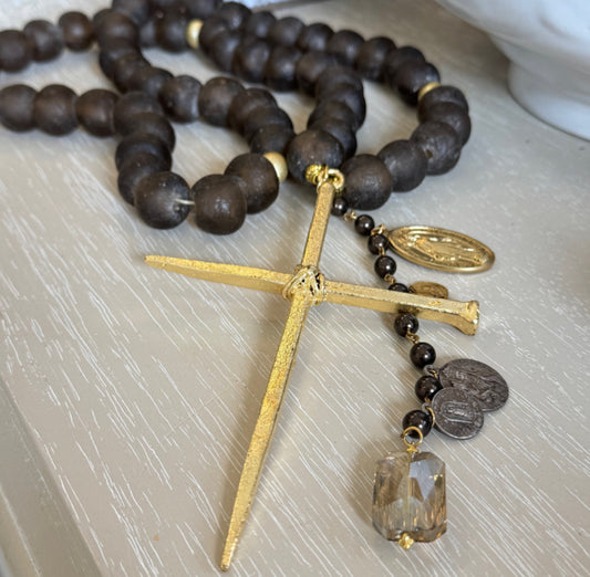 Handmade Beaded Brown Glass Rosary