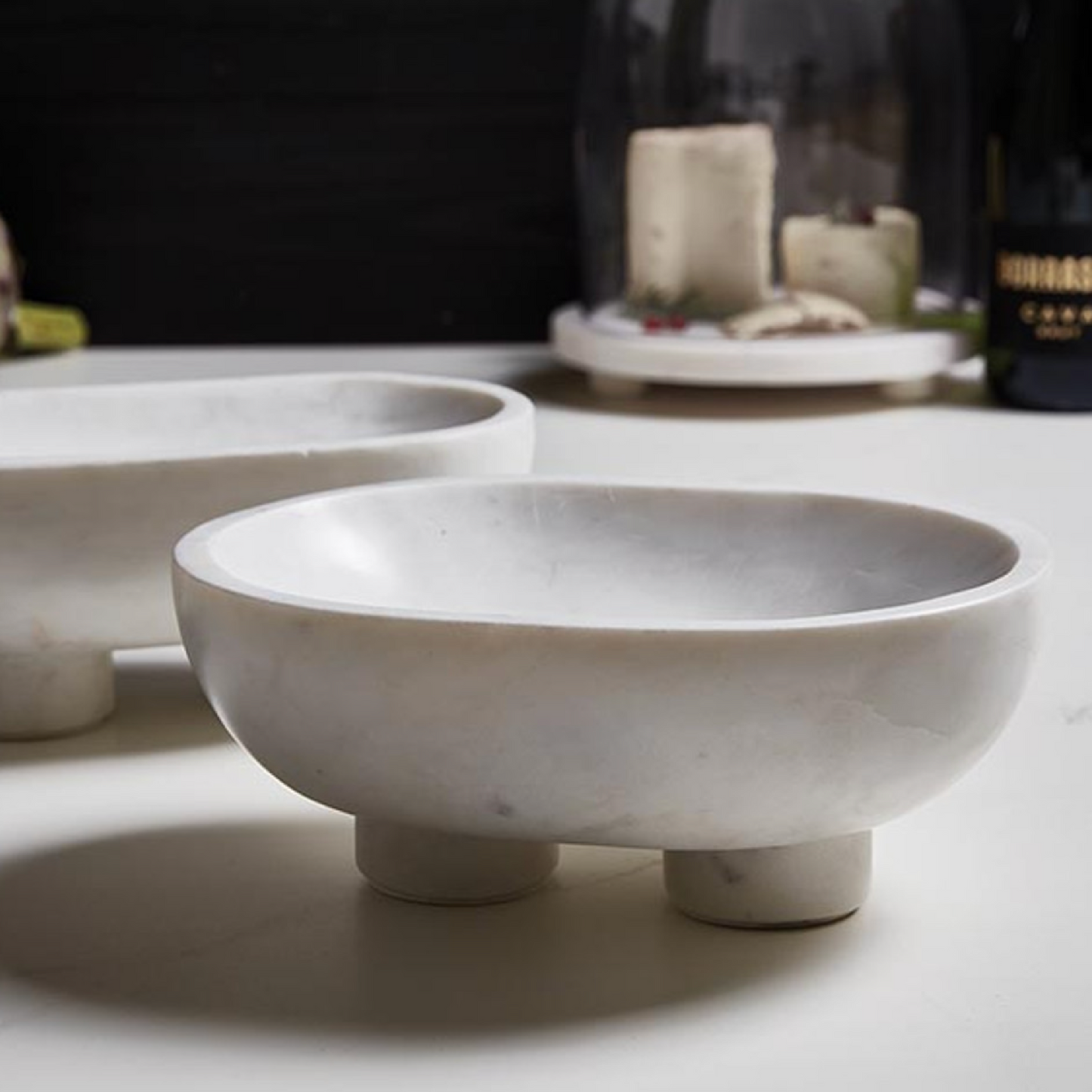 Medium White Marble Footed Bowl