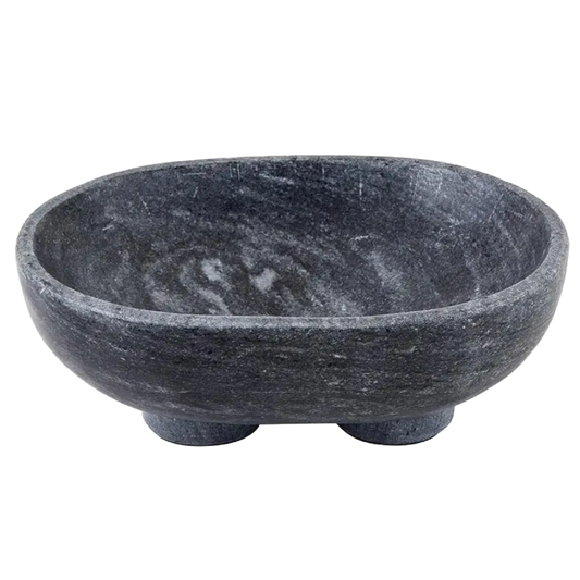 Large Charcoal Marble Footed Bowl