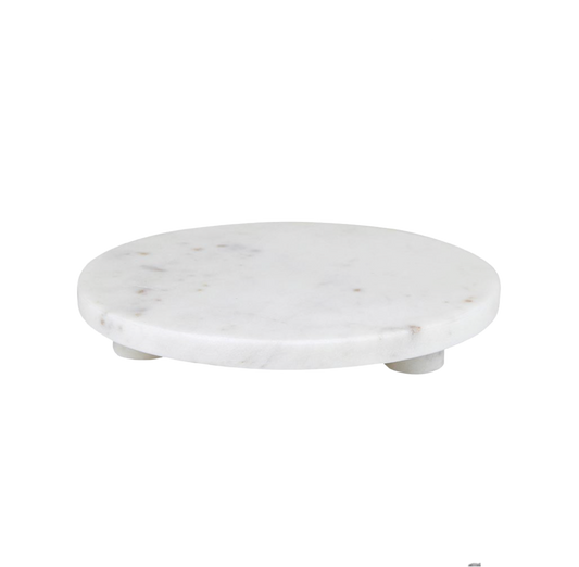 8" White Marble Footed Tray