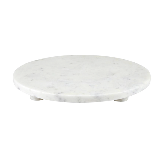 12" White Marble Footed Tray