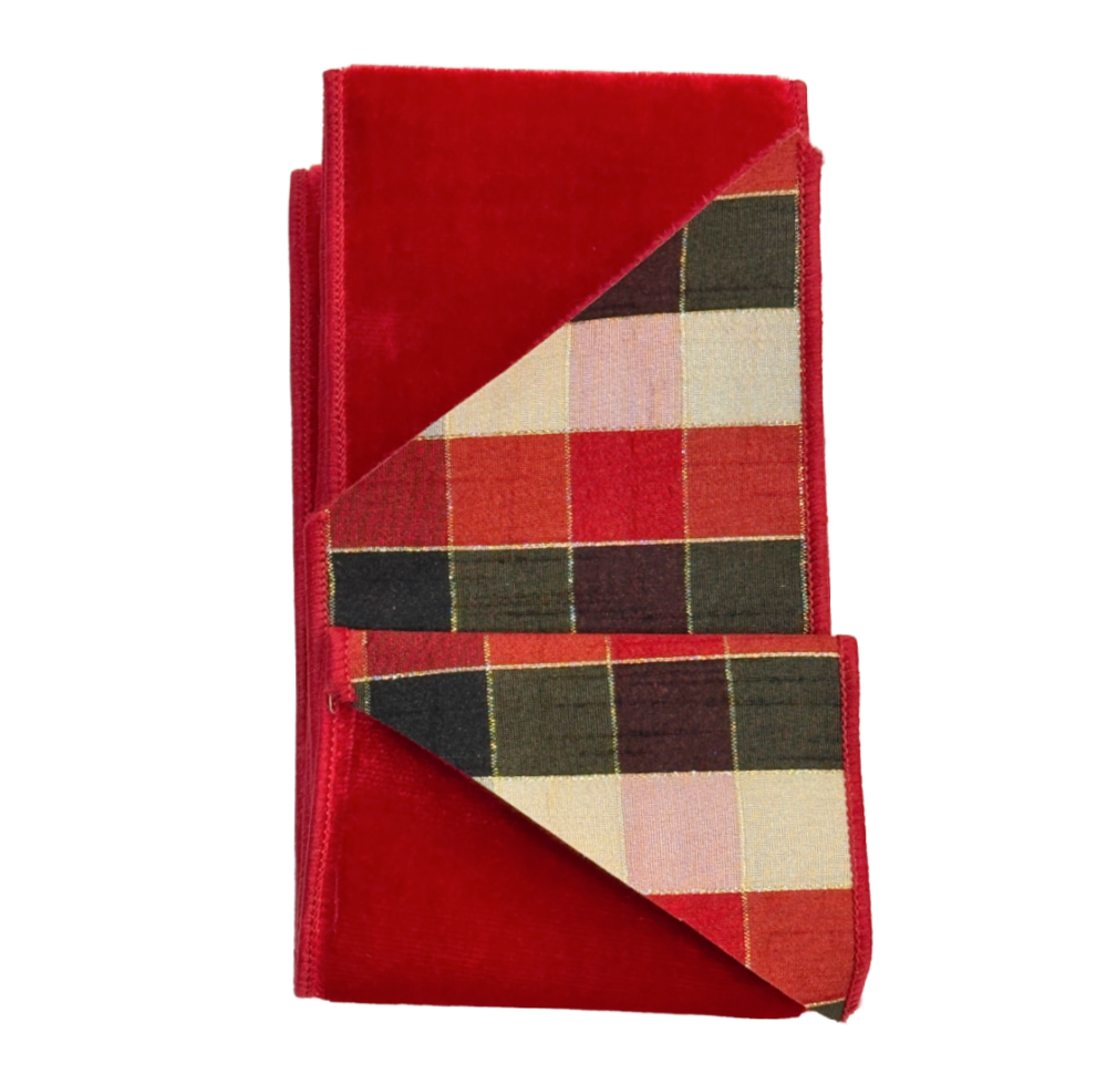 Red Velvet and Patterned Back Silk Wreath Sash