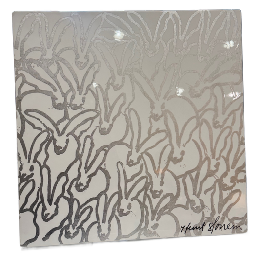 Hunt Slonem | Lacquer Mat Rabbit Run Silver - Autographed