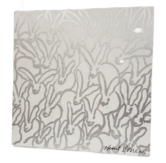 Hunt Slonem | Lacquer Mat Rabbit Run Silver - Autographed