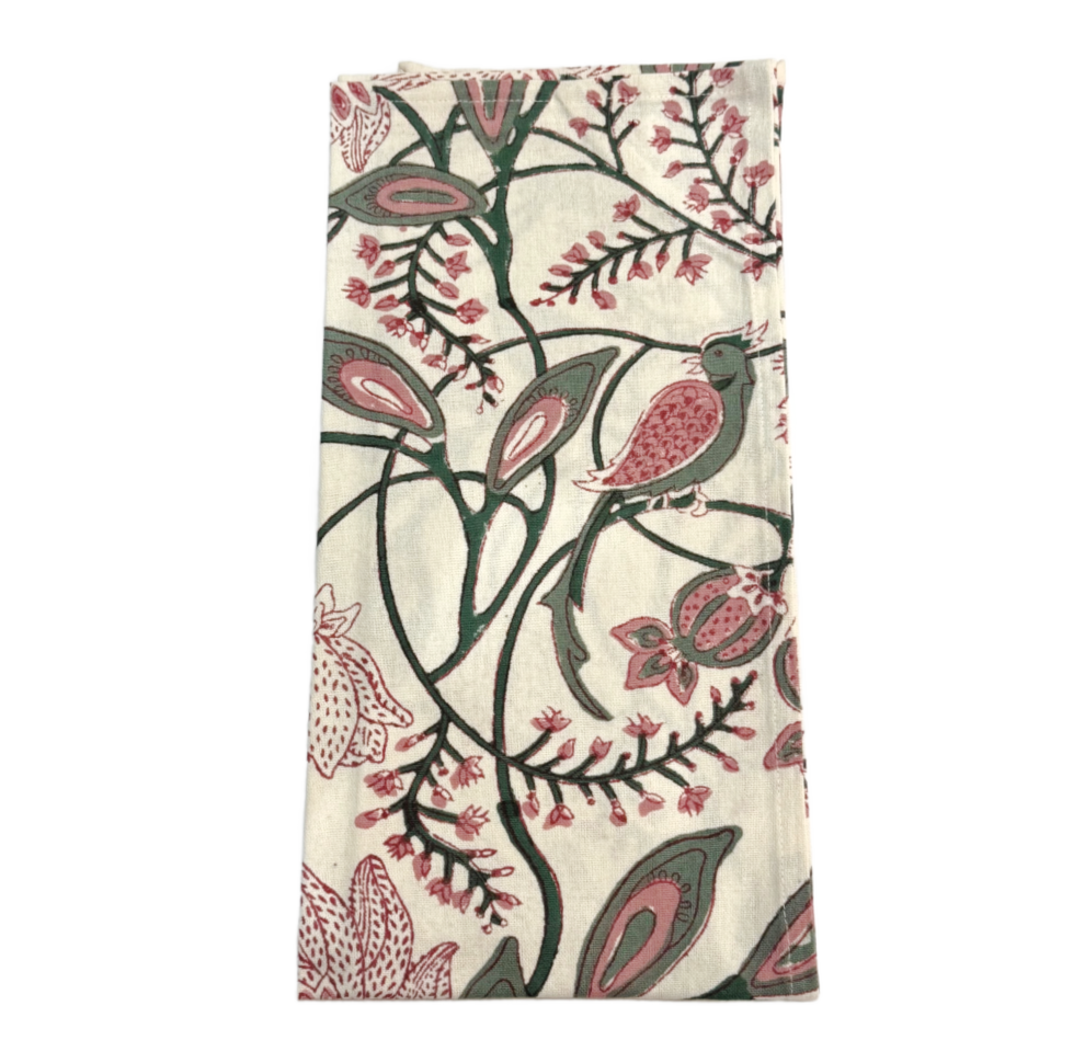 Peacock and Poms Rose Tea Towel