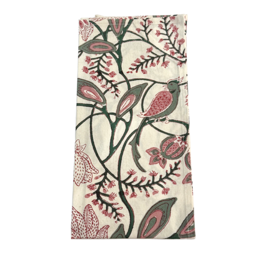 Peacock and Poms Rose Tea Towel