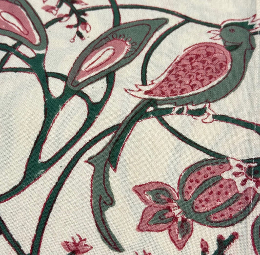 Peacock and Poms Rose Tea Towel