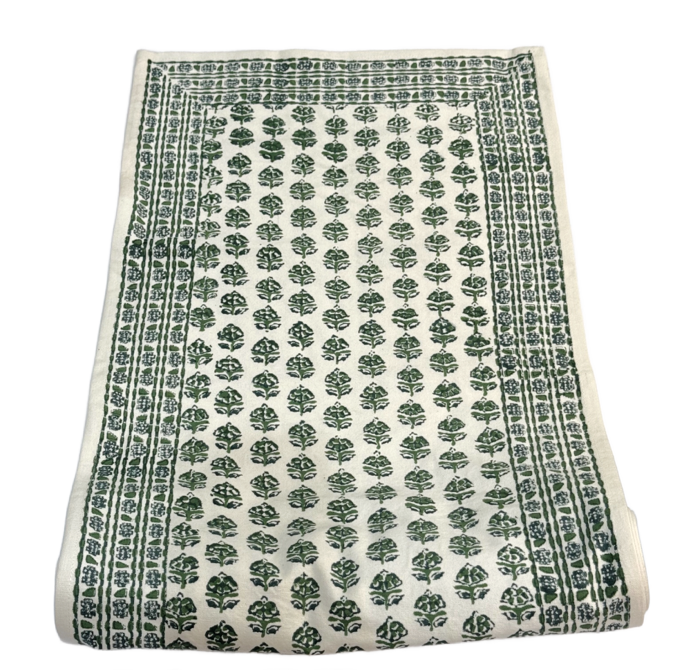 Pomegranate Crewel Green Table Runner