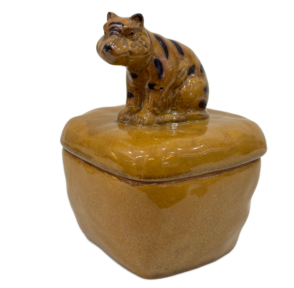 Tiger Handle Stoneware Box