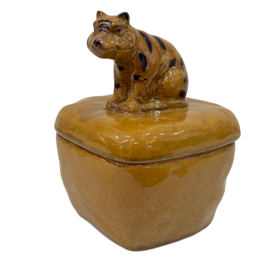 Tiger Handle Stoneware Box