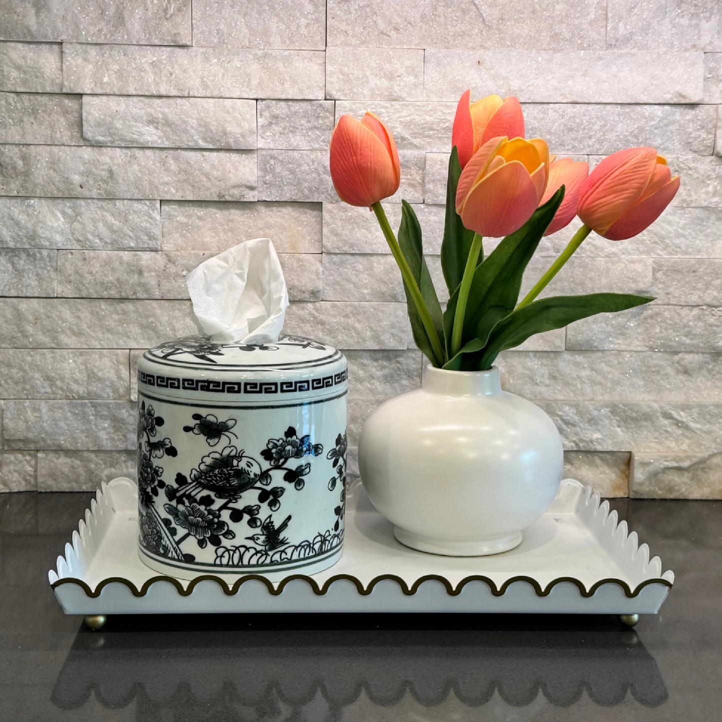 Black and White Floral Tissue Vessel