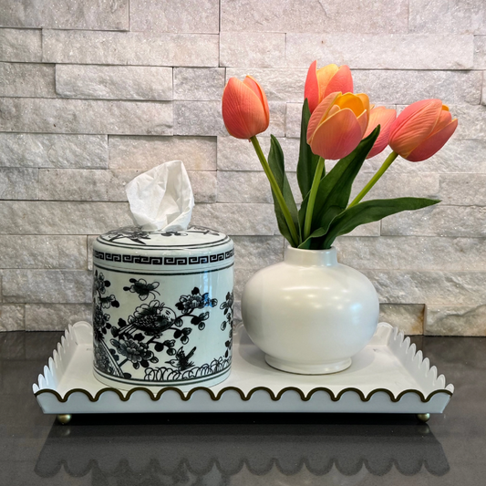 Black and White Floral Tissue Vessel