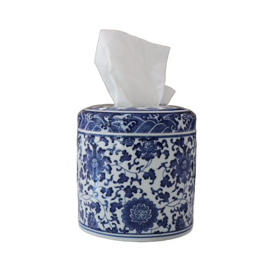 Blue White Floral Tissue Vessel