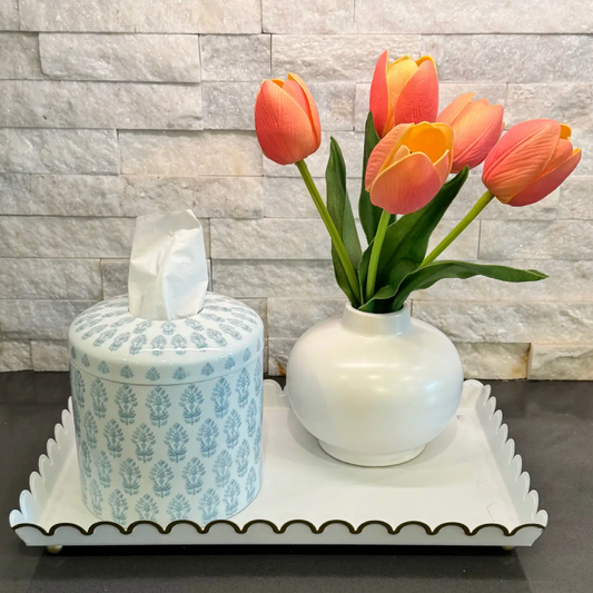 Blue Block Print Tissue Vessel